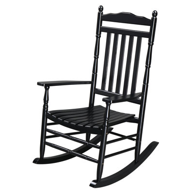 45 In. Black Outdoor Wood Rocking Chair With Comfortable Backrest