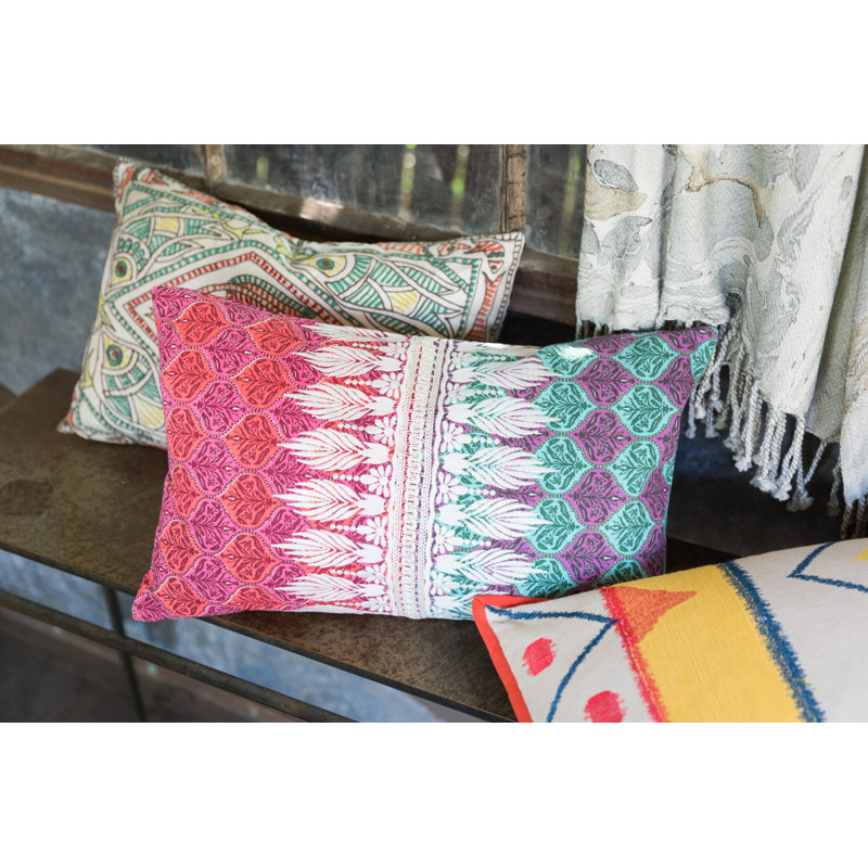 Multicolor Embroidered Rectangular Decorative Pillow 13" x 21"