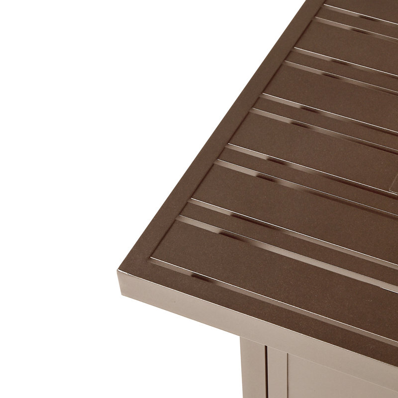Raeann Square Aluminum Propane Smokeless Fire Pit Table with Hidden Fuel Tank, Brown