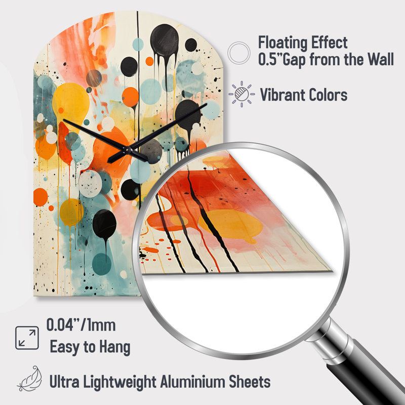 Colorful Mid Century Atomic Abstraction I - Arch Shape Multi-Color Wall Clock Sculpture, Medium