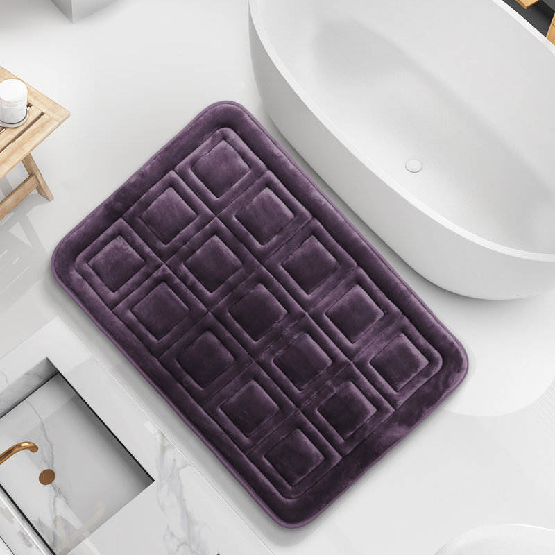 Ultra Soft Absorbent Memory Foam Waffled Bath Rug, 20" W x 32" L, Purple Eggplant