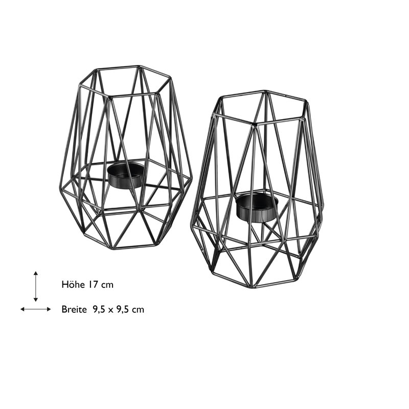Echtwerk Teelicht Kerzenhalter Set, Geometrisches Design, Votiv Kerzenhalter, Tischdeko, 9,5 x 9,5 x 17 cm, Black