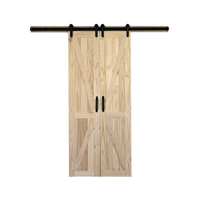 84'' Solid Wood Paneled Unfinished without Installation Hardware Kit Barn Door