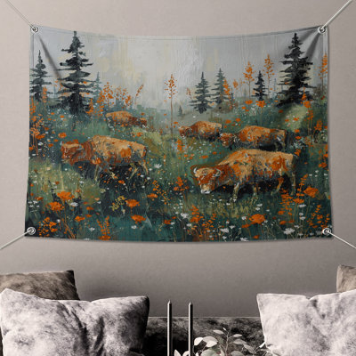 Tapisserie «Buffalo In Wildflowers» - Décoration murale Buffalo