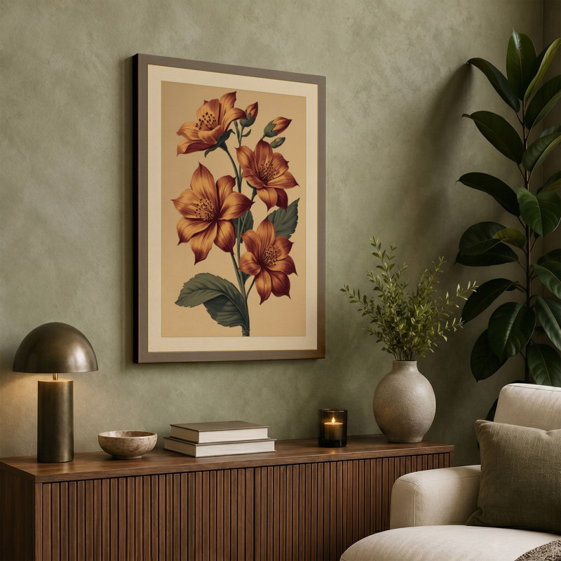 Terracotta Bloom Study Botanical - Wrapped Canvas, 18x12 - 45.7 x 30.5 cm, Taupe Border