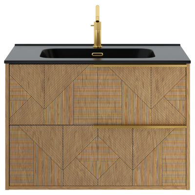 Meuble-lavabo mural simple cannelé 32 po Nora Geo avec plateau et poignées intégrés en céramique