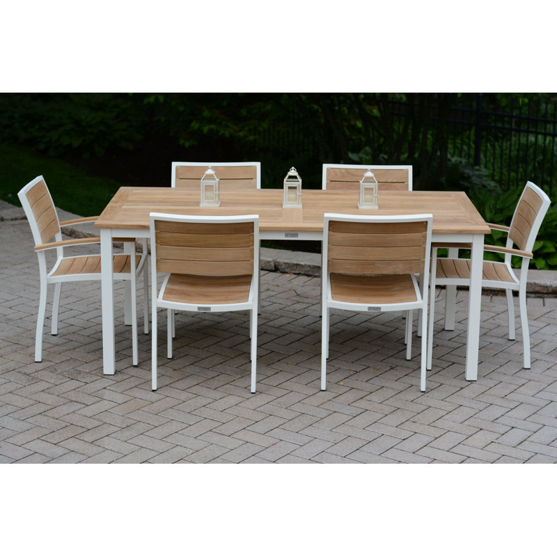 SoHo Rectangle Teak Aluminum Outdoor Dining Table, White, 29" H x 72" W x 36" D