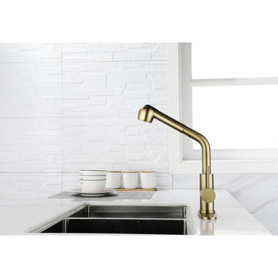 Pull-Out Spray Kitchen Faucet In Gold And Stainless - Corrosion For Durability High Arc Multifunctional Different Tasks
