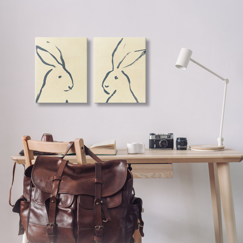 "Minimalist Rabbit Line", ensemble de 2 toiles murales par June Erica Vess, H 20 po x l 16 po