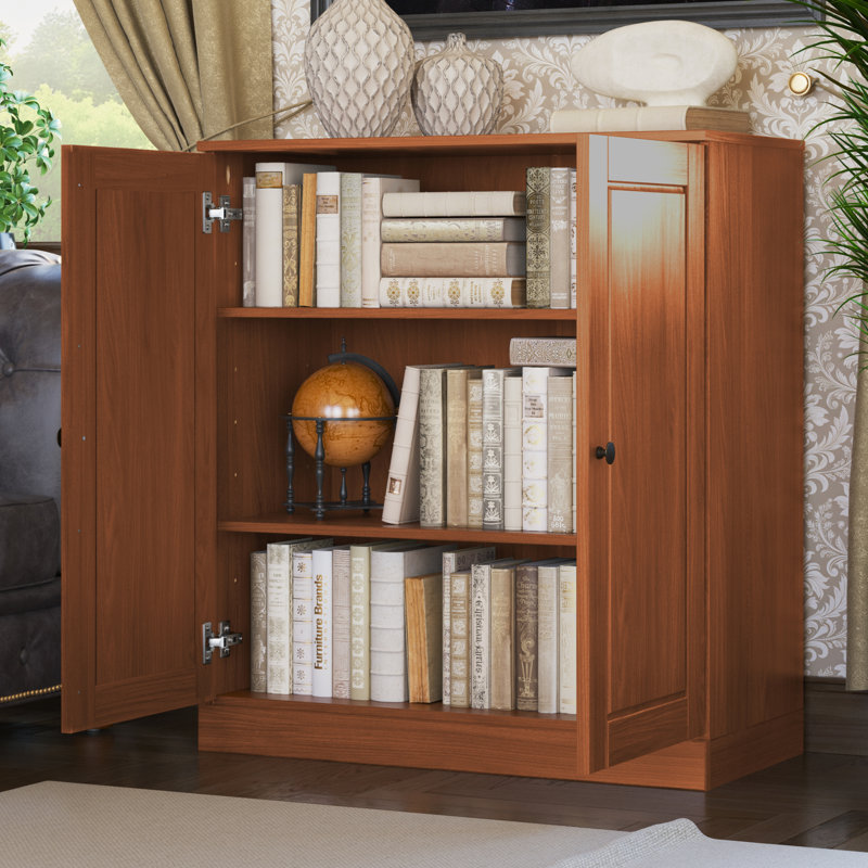 Palace Imports 100% Solid Wood Short Bookcase with Doors, Adjustable Shelves, Modular Storage Bookshelf, 32" W x 35.75" H