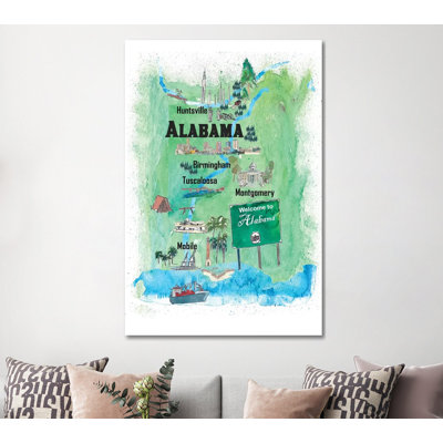 USA, Alabama Illustrated Travel Poster by Markus & Martina Bleichner - Wrapped Canvas Gallery-Wrapped Canvas Giclée