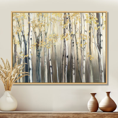 Birch Forest Canvas Wall Art, Golden Woodland Landscape Print - Golden Birch Forest I