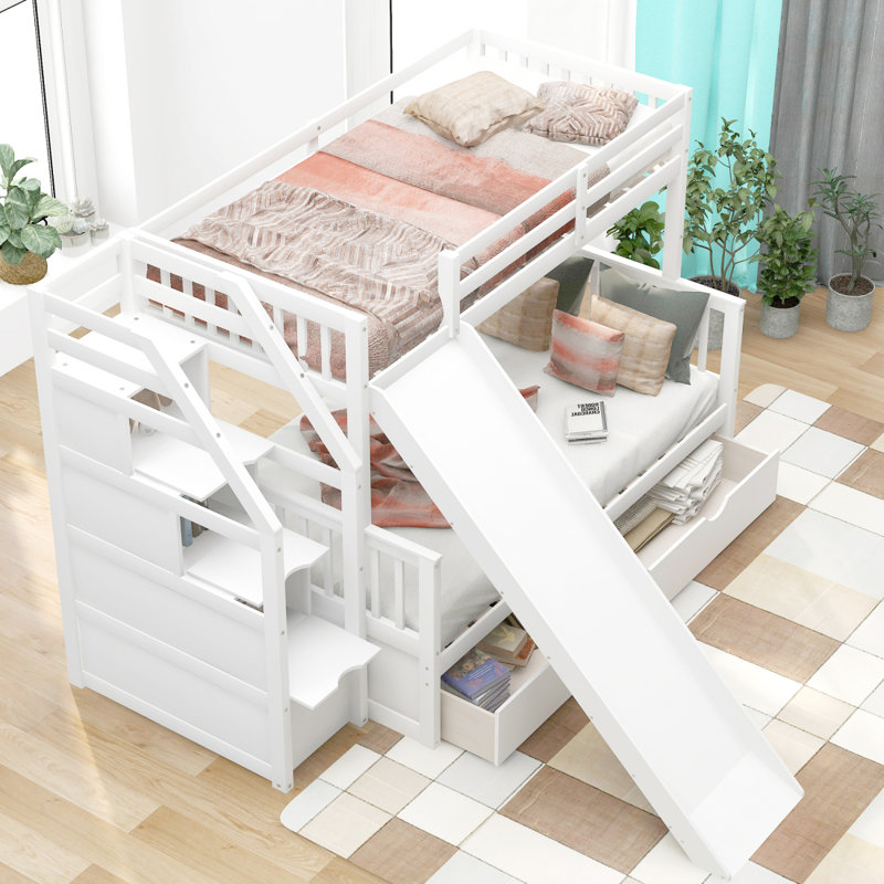 Over Bunk Bed Frame With Drawers,Storage And Slidemultifunction