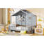 Lit simple simple avec tablettes, lit maison avec fenêtre et bande lumineuse scintillante sur le toit-561744699