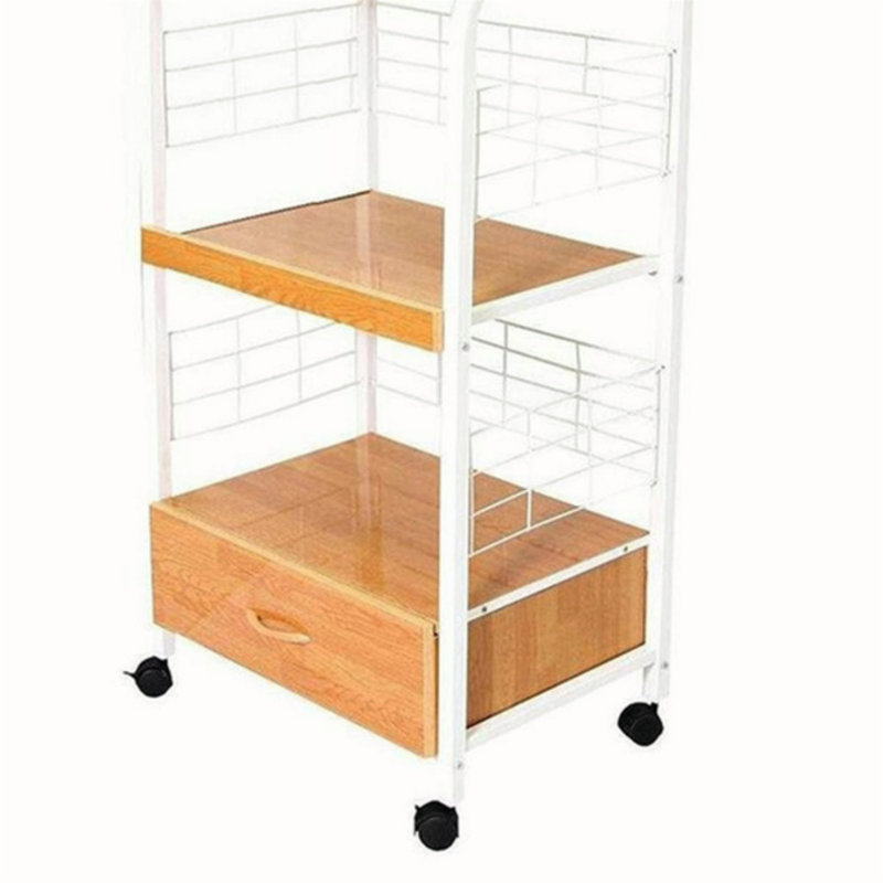 Versatile Beech-Finished Kitchen Cart with Multiple Storage Options and Mobility, Natural/White