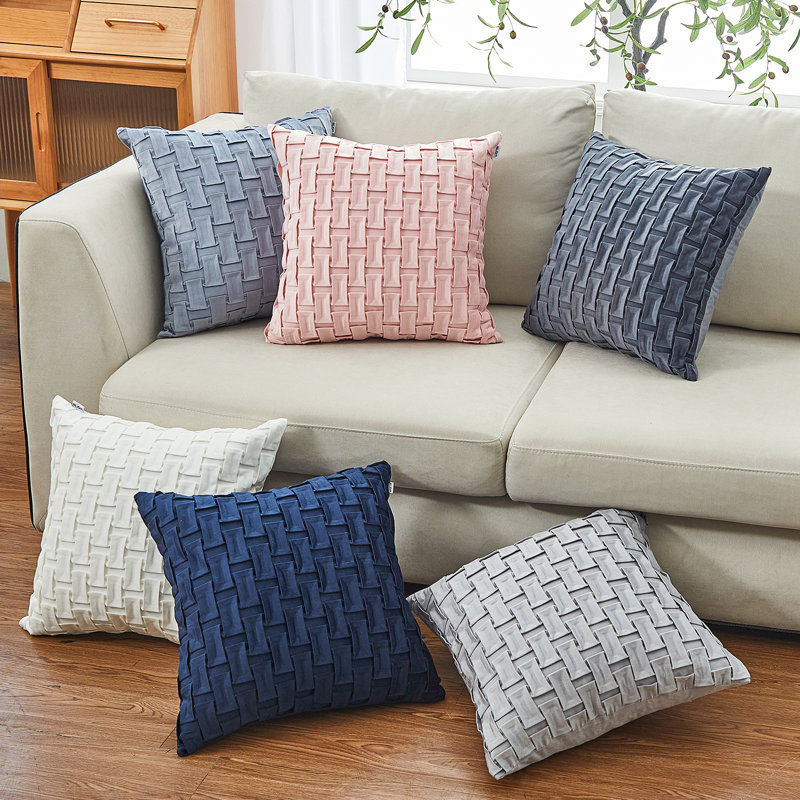 Geometric Velvet Throw Pillow, Pillow Cover Only - No Insert, Light Blue