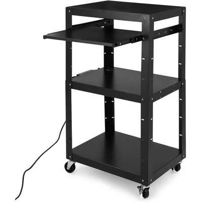 AV Cart, 3-Layer Metal Presentation Cart with Locking Cabinet