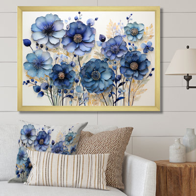 Blue Charm Blueflowers Pointillism I - Art mural encadré bleuets