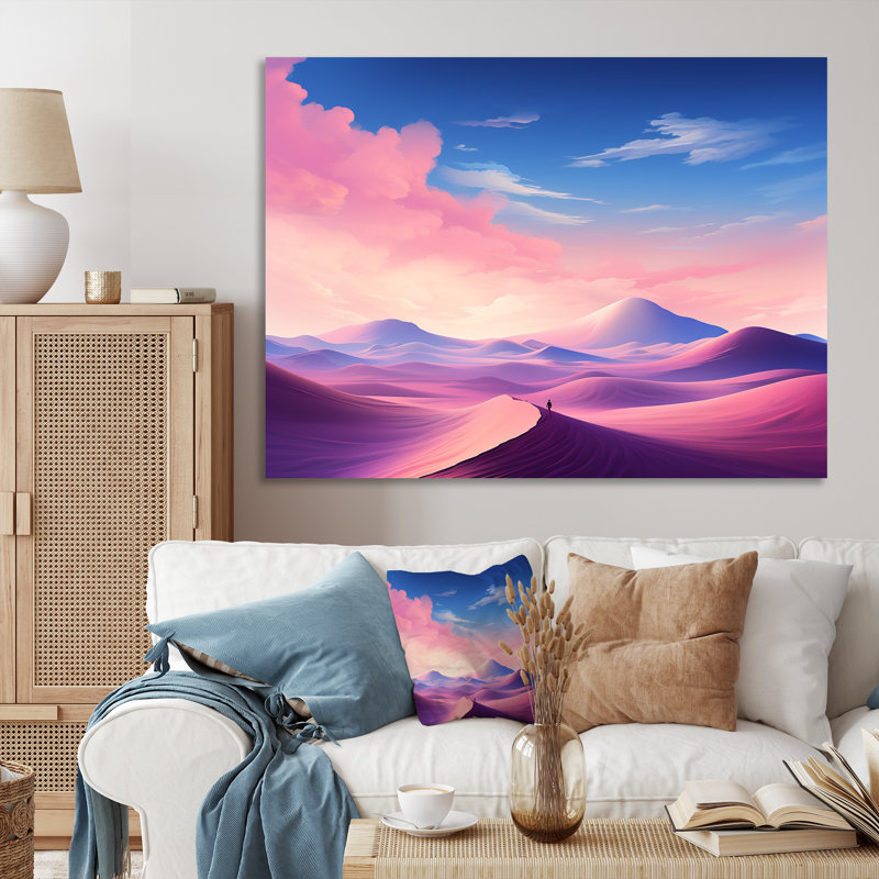 Dunes célestes roses et bleues «Desert Expedition I» - art mural désert, Toile tendue, H 12 po x l 20 po x P 1 po