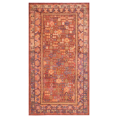 1800s Red Geometric Antique Central Asian Chinese Khotan Carpet 6'6" x 11'6" Rug