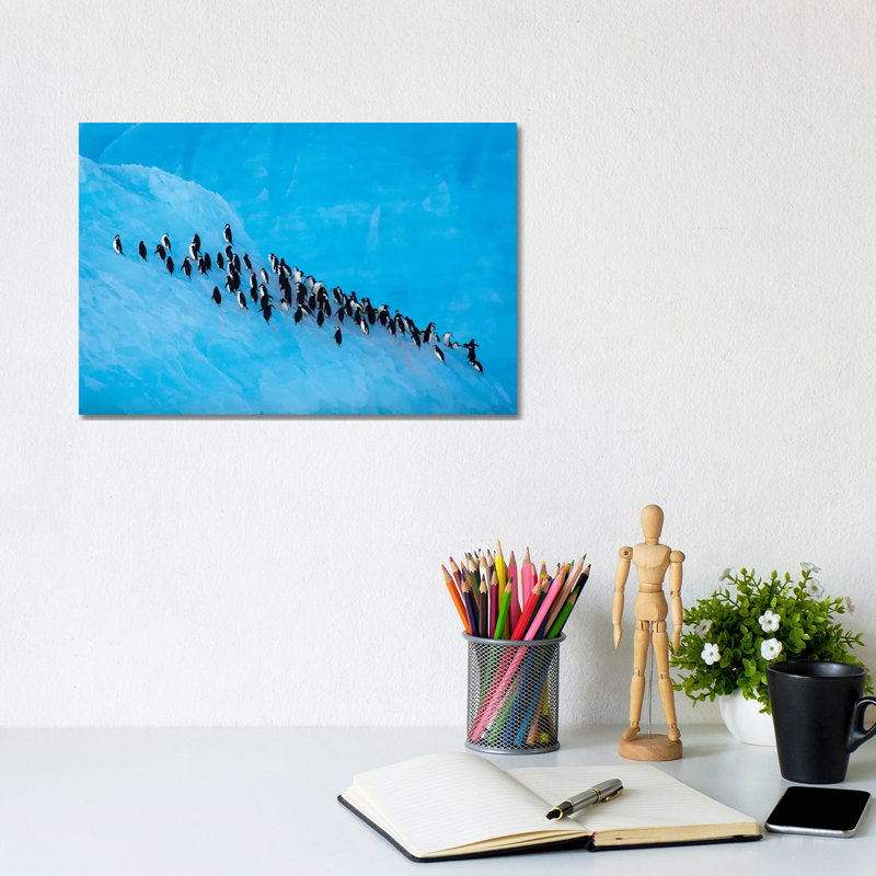 Chinstrap Penguins On Blue Iceberg by Mogens Trolle - Wrapped Canvas Gallery-Wrapped Canvas Giclée, 20.32cm H x 30.48cm W