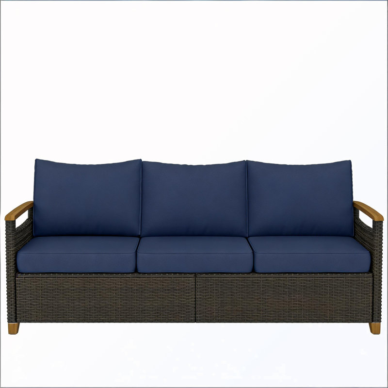 Canapé de patio en osier avec coussin, Bleu très foncé
