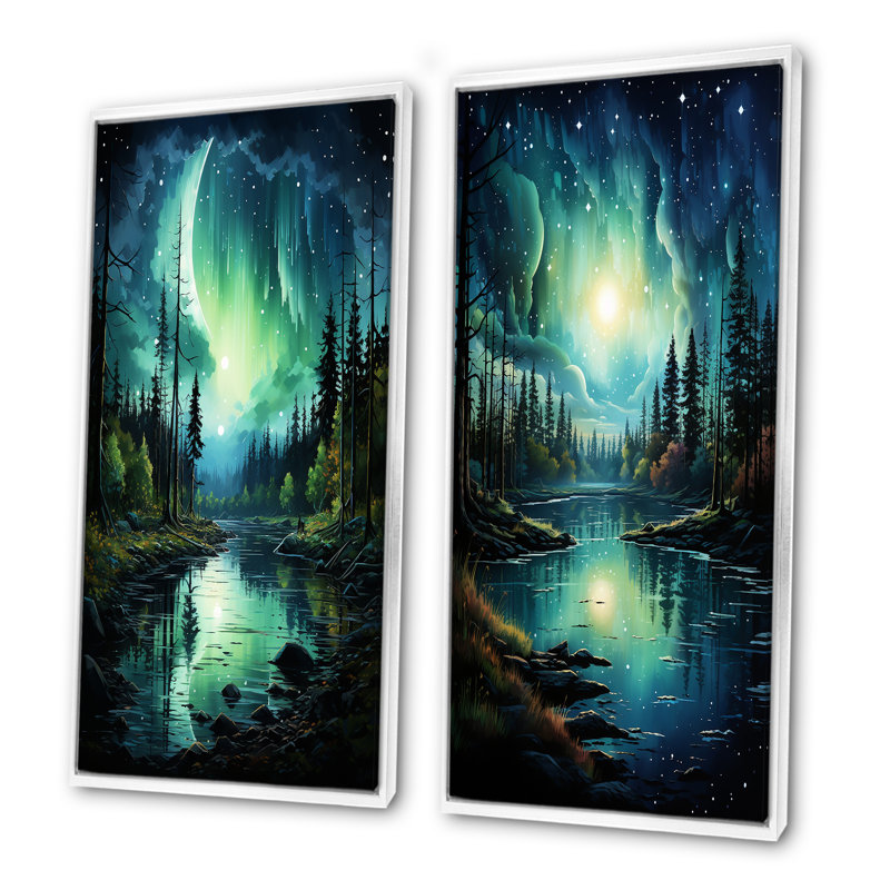Northern Lights Aurora Reflection I - ensemble de 2 impressions murales sur toile Northern Lights, H 40 po x l 41 po