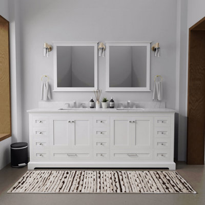 84" W X 22" D Double Basin Bathroom Vanity, Carrara Marble Top
