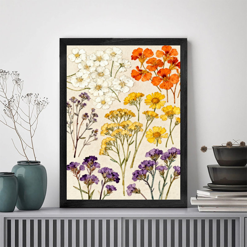 Art mural rétro noir, couleurs riches, fleurs simples, impressions de style rétro, H 11 po x l 9 po