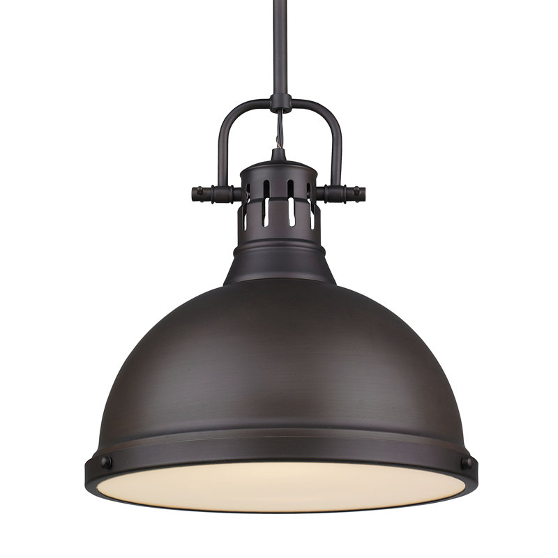 Luminaire suspendu dôme en acier à intensité variable 1 lumière Calico, Bronze huilé, Bronze huilé