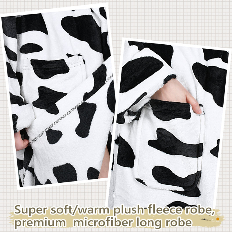 Dalmation Print Hooded Fleece Long Bathrobe