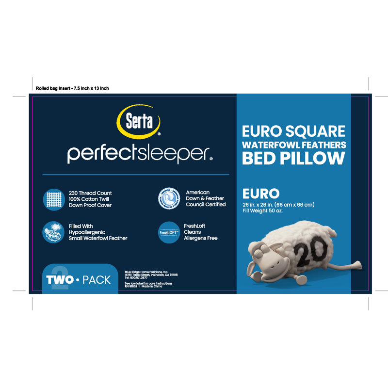 2-Pack 230 Threat Count Gray Feather Euro Square Pillow - 26" Euro Square - By Serta