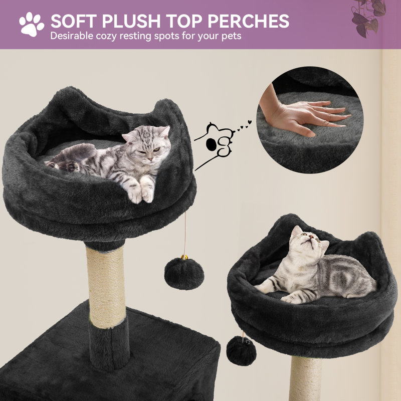 75" H Drusi Multi-Level Large Cat Tree with 3 Perchs, Black