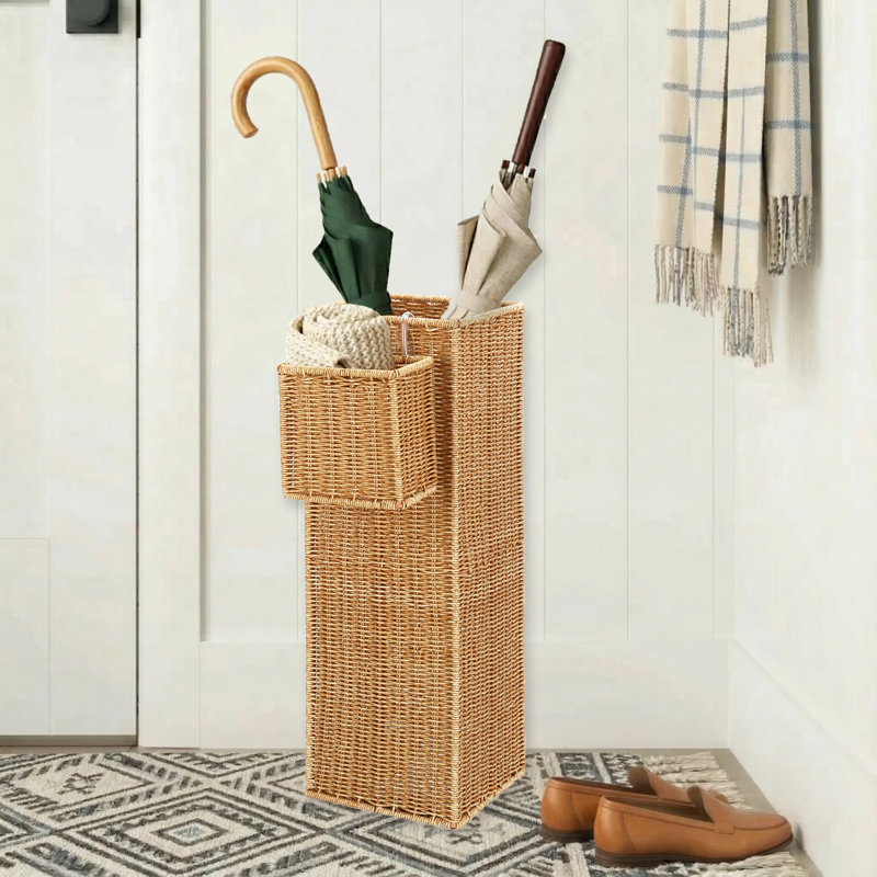 Ensemble de 2 porte-parapluies en osier avec ramasse-gouttes pour le rangement de l'entrée