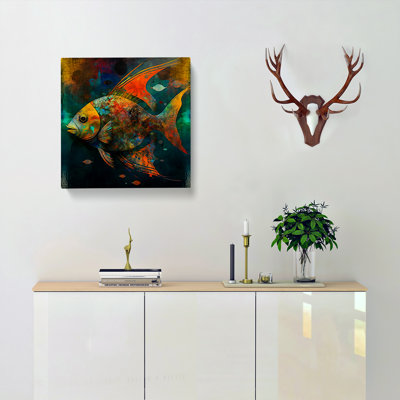 Fish Abstract Expressionism - Wrapped Canvas