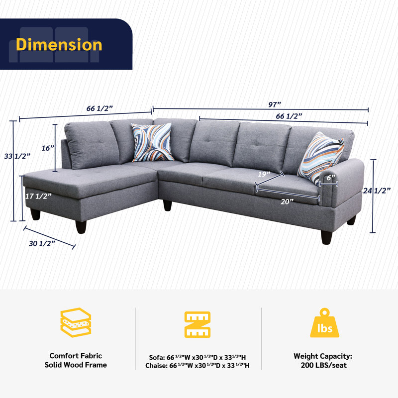 Anabrenda Upholstered L-Shaped Sectional, Gray Linen Blend, Left Hand Facing