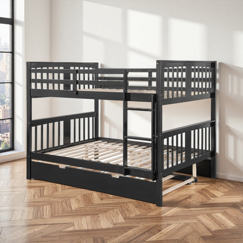 Full Over Full Bunk Bed With Trundle, Espresso