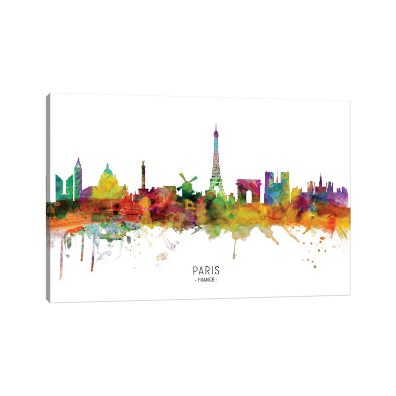 «Paris France Skyline» par Michael Tompsett - peinture sur toile tendue, H 26 po x l 40 po x 1,5 po