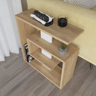 Table d'appoint moderne polyvalente, chêne Sonoma et blanc, 21,7 po x 22,4 po x 7,9 po | 100% panneau de particules enduit de mélamine, épaisseur: 0,7 pouce | Design élégant pour le salon, la chambre à coucher ou le bureau | Solution de mobilier polyvalente et fonctionnelle