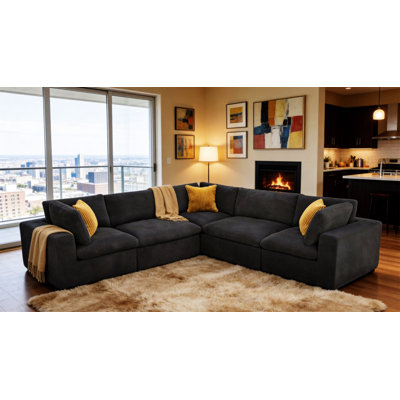 Coffee Bean Like Upholstery Full Compressed Modular Sectional With Toss Pillows