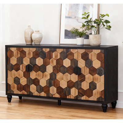 Distressed Storage Cabinet With Honeycomb Pattern, Modern Accent Cabinet With Doors For Entryway Buffet Sideboard Living Room Sideboard
