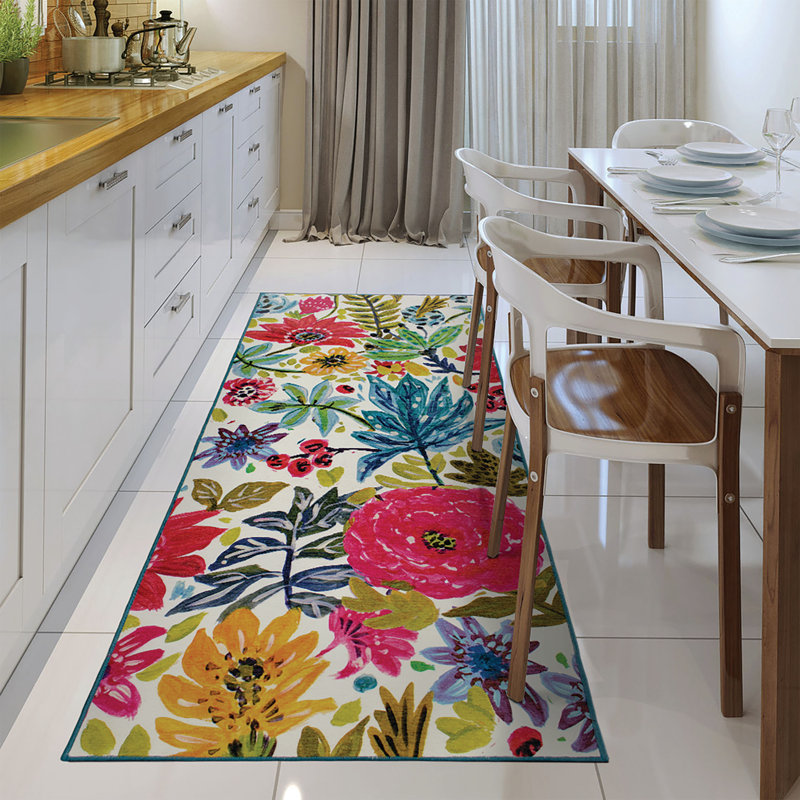 Floral Bloom Multicolor Machine Washable Area Rug - Modern, Non-Slip, Stain-Resistant Runner - 2.5'x7', Runner 2'6" x 7'