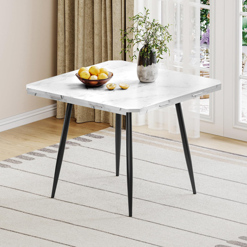 Round Metal Base Dining Table, White