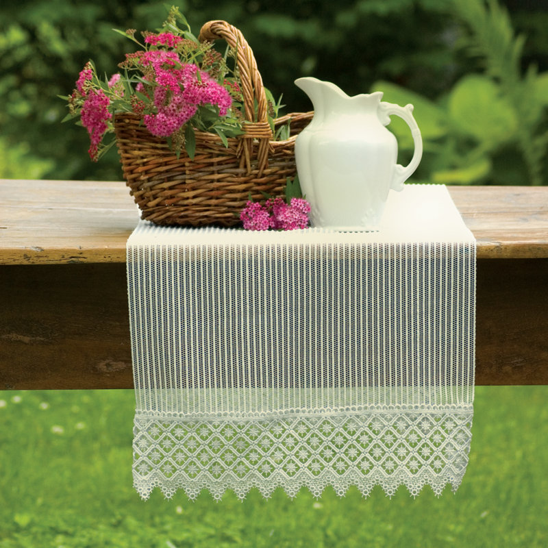 Arles Striped Table Runner, White, 14" W x 60" L