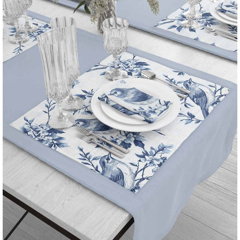 Ensemble de 4 napperons Canva 504, Bleu / blanc