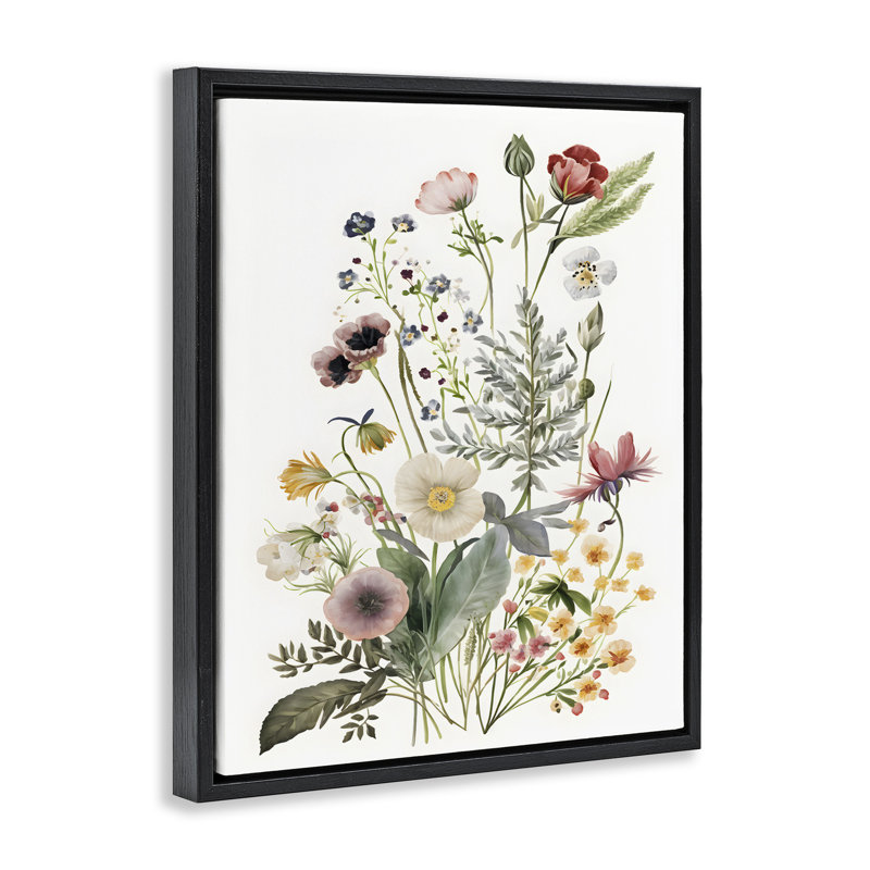 Fleurs de printemps subtiles, H 25 po x l 31 po, Cadre flottant noir de jais