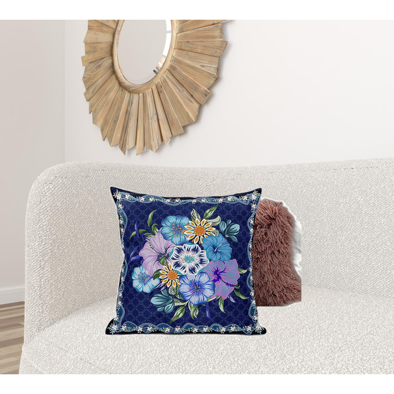 Coussin 20 x 20, Indigo / jaune / bleu foncé floral