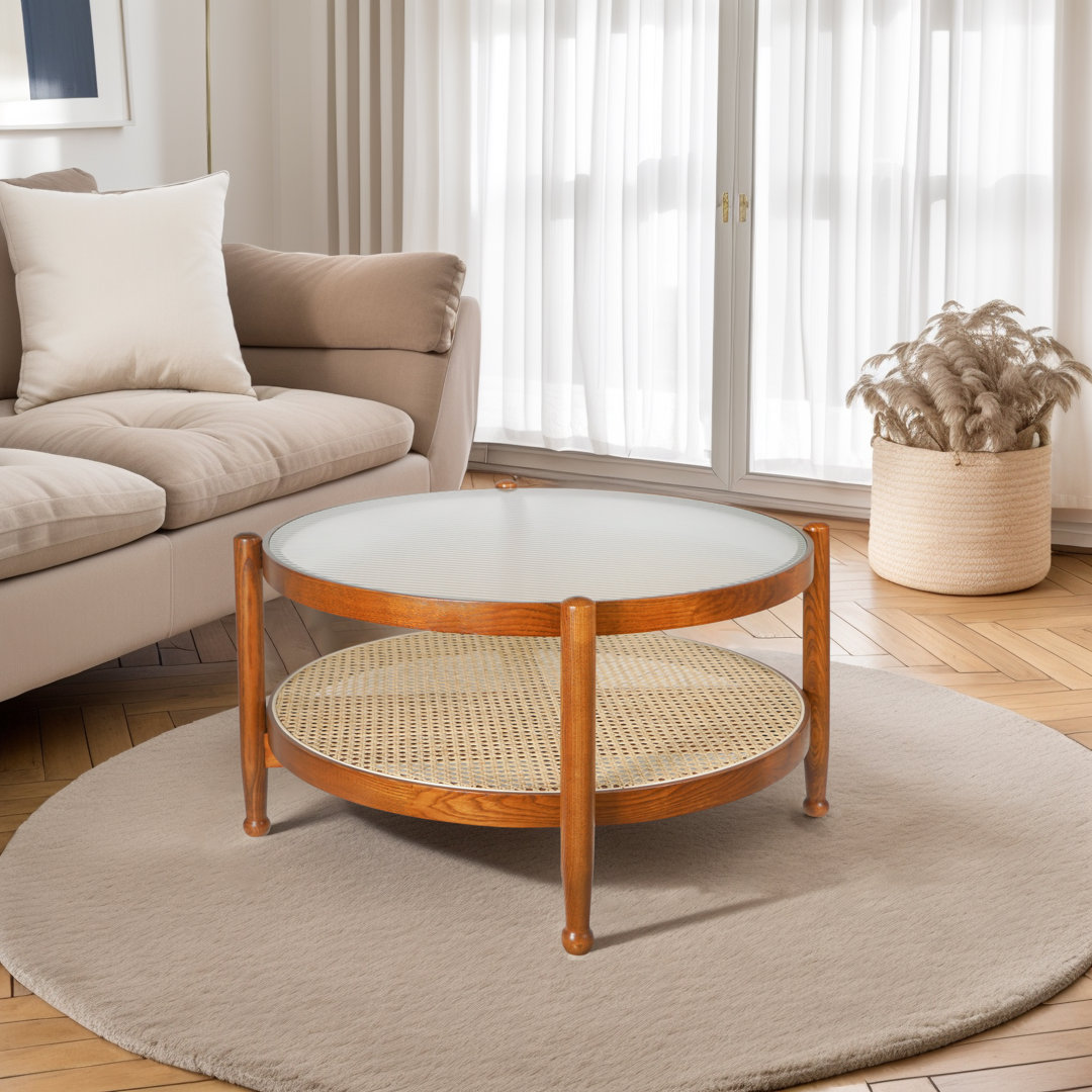 Katara Solid Ash Wood Coffee Table, Glass Coffee Table Bay Isle Home™