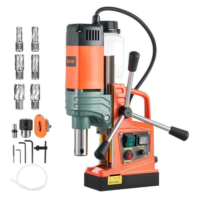 Magnetic Drill, 1450W Motor 2 in Coring Diameter, 2922 lbf Magnetic Force, Portable Electric Mag Drill Press with 6 Coring Bits, Variable Speed, Drilling Machine for Metal Surface, Industrial