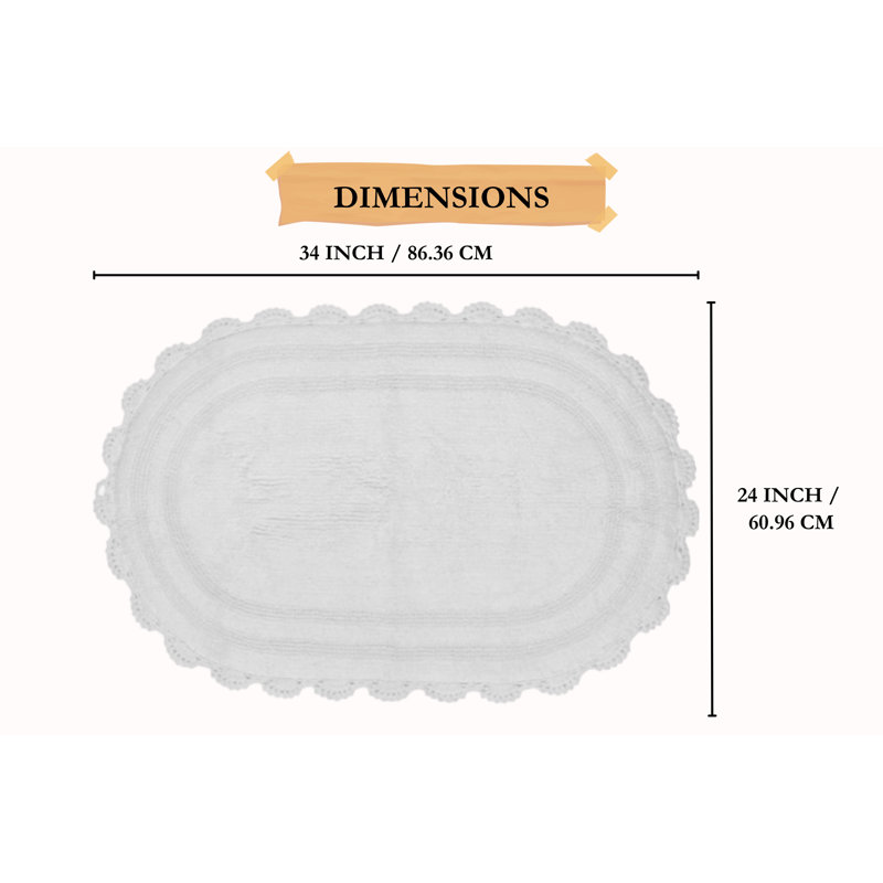 Crochet Cotton Reversible Bath Rug - Oval, White